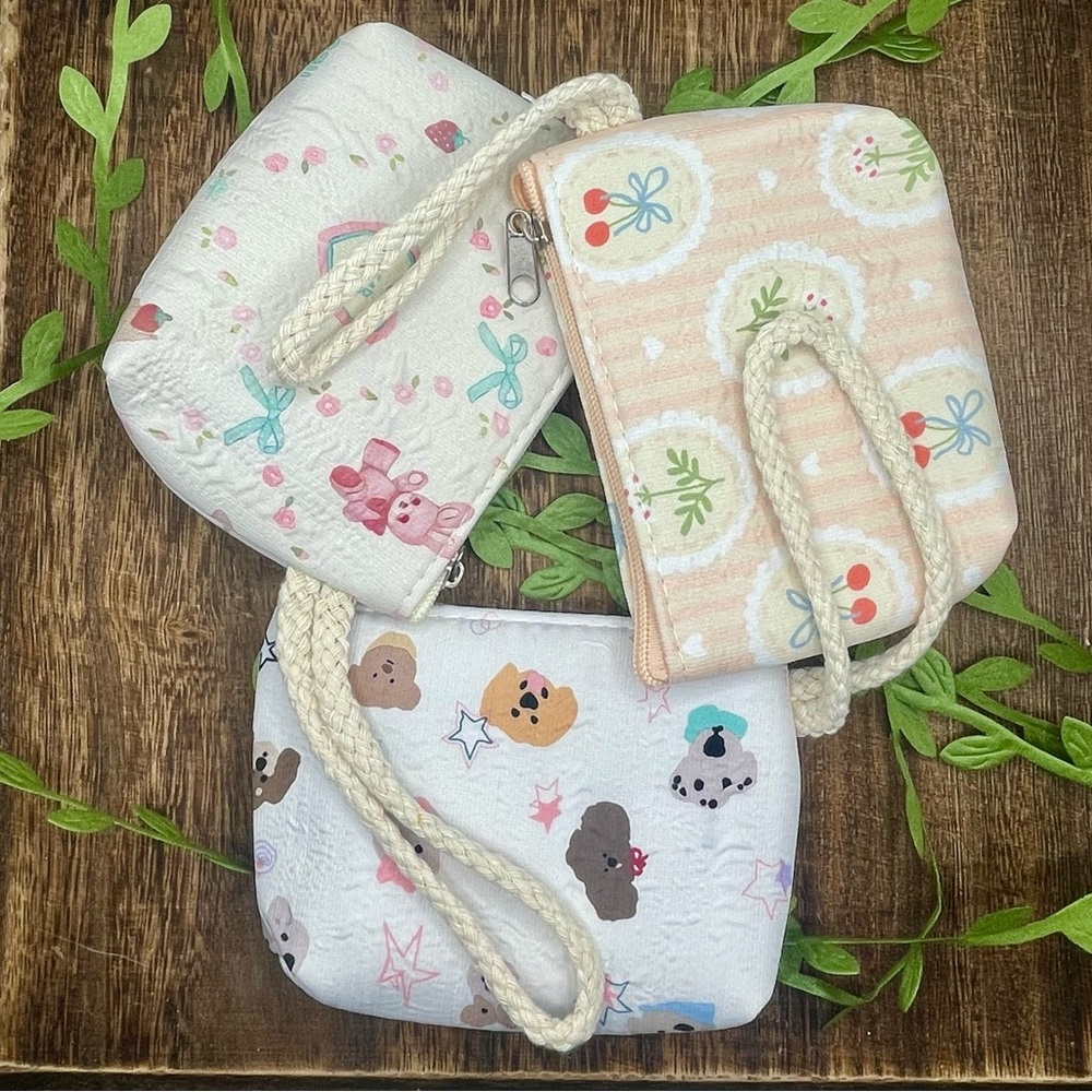 Cute Animal Print Wristlet Coin Mini Bag 3 pack New